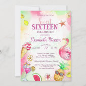 Invitation Flamant rose Fruits Piscine d'été Sweet 16 Party (Devant)