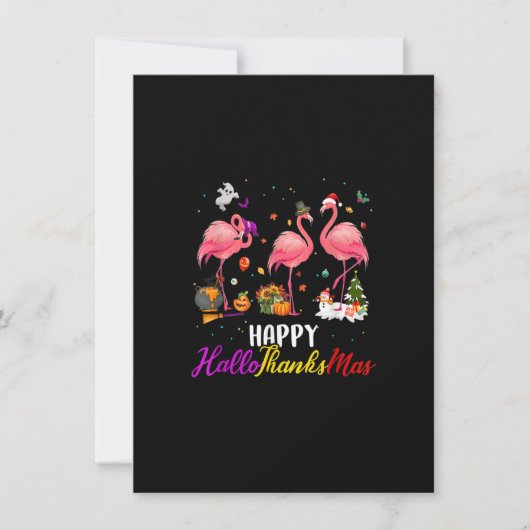 Invitation Flamant rose Happy HalloThanksMas Thanksgiving Chr (Devant)