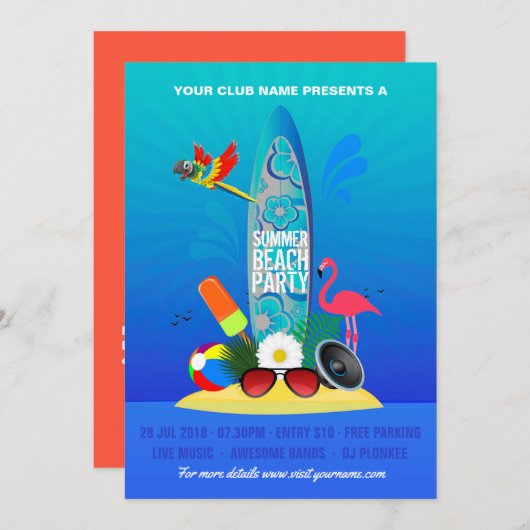 Invitation Flamant rose Island (Devant / Derrière)