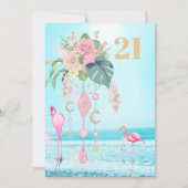 Invitation Flamant rose Jewel Beach Floral 21e anniversaire (Devant)