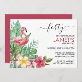 Invitation Flamant rose Joyeux anniversaire (Devant / Derrière)