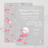 Invitation Flamant rose Love Multi back Fiançailles invitatio (Devant / Derrière)
