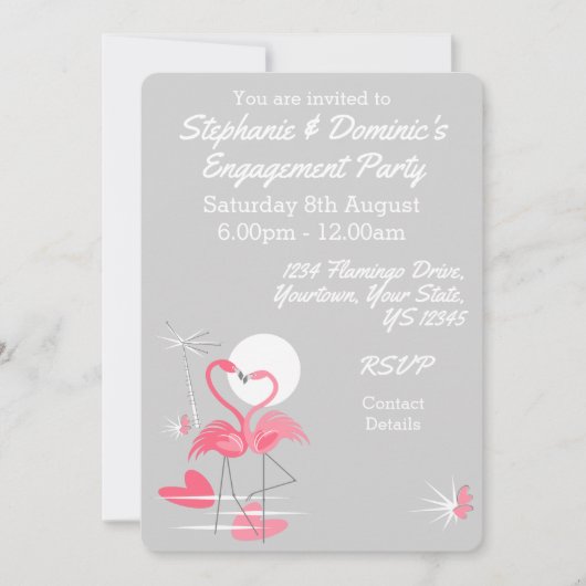 Invitation Flamant rose Love Multi back Fiançailles invitatio (Devant)
