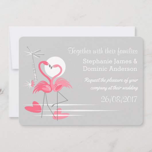 Invitation Flamant rose Love paysage texte double face (Devant)