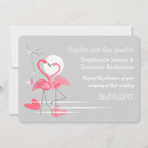 Invitation Flamant rose Love paysage texte double face