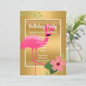 INVITATION FLAMANT ROSE LUMINEUX HIBISCUS NOIR OR BLANC (Debout devant)