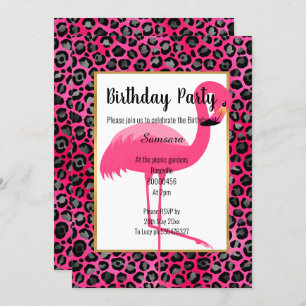 INVITATION FLAMANT ROSE LUMINEUX LEOPARD ROSE OR