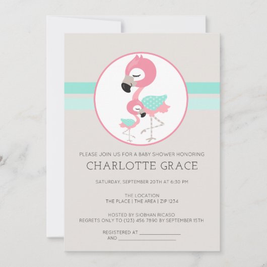 Invitation Flamant rose mignon Baby shower personnalisé (Devant)
