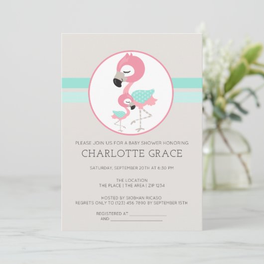 Invitation Flamant rose mignon Baby shower personnalisé (Debout devant)