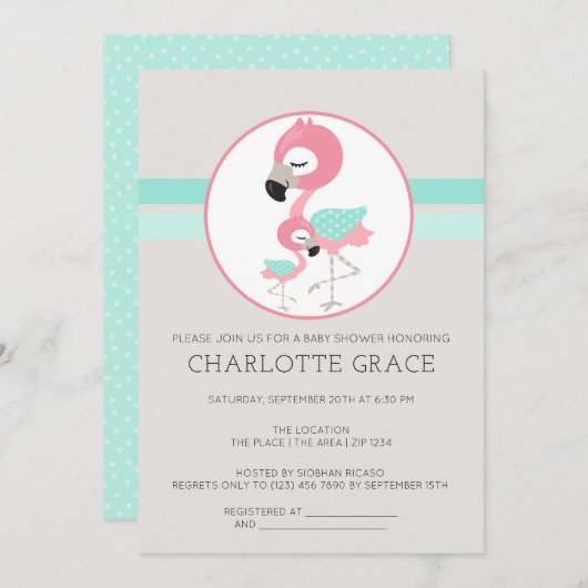 Invitation Flamant rose mignon Baby shower personnalisé (Devant / Derrière)