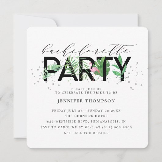 Invitation Flamant rose moderne Tropical Blush (Devant)