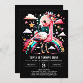 Invitation Flamant rose numérique Chic Anniversaire (Devant / Derrière)