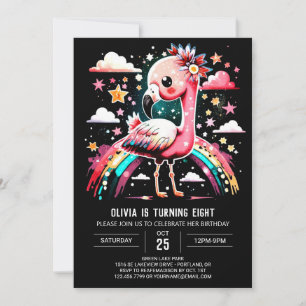 Invitation Flamant rose numérique Chic Anniversaire