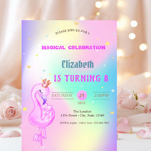 Invitation Flamant Rose Pailleté, Couronne Ombrée Anniversair