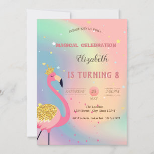 Invitation Flamant Rose Pailleté, Holographique Couleurs Past