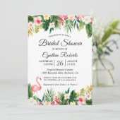 Invitation Flamant rose Palm Tropical Feuille Fête des mariée (Debout devant)