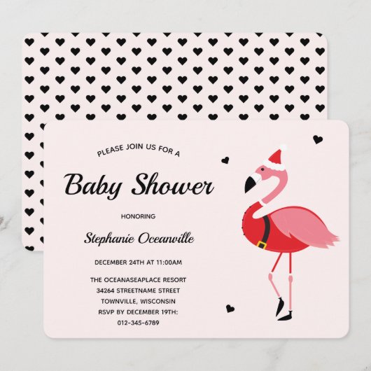 Invitation Flamant rose père Noël Baby shower de Noël (Devant / Derrière)