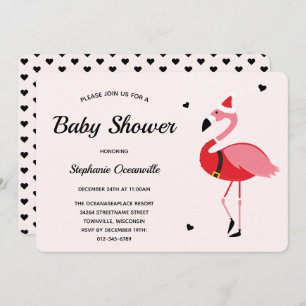 Invitation Flamant rose père Noël Baby shower de Noël