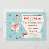 Invitation Flamant rose Père Noël bleu pétoncle horizontal (Dos)