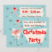 Invitation Flamant rose Père Noël bleu pétoncle horizontal (Devant / Derrière)