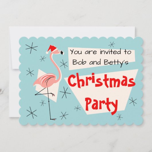 Invitation Flamant rose Père Noël bleu pétoncle horizontal (Devant)