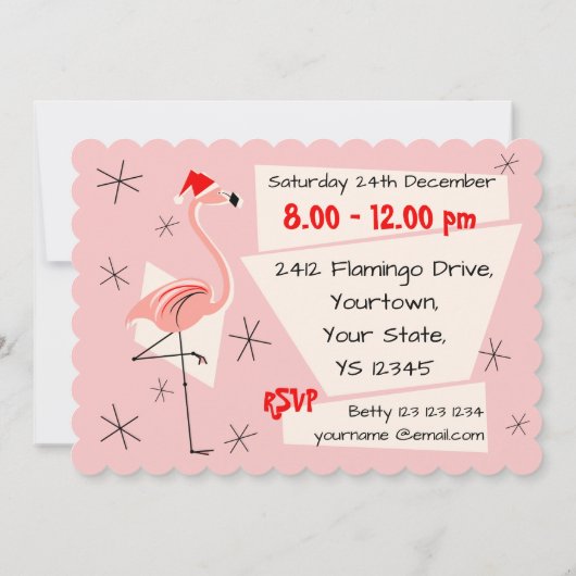 Invitation Flamant rose Père Noël Pink à échelle horizontale (Dos)