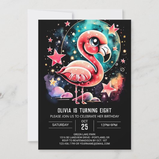 Invitation Flamant rose personnalisé Anniversaire moderne (Devant)