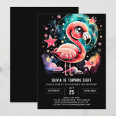 Invitation Flamant rose personnalisé Anniversaire moderne (Devant / Derrière)