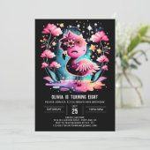 Invitation Flamant rose personnalisé élégant Anniversaire (Debout devant)
