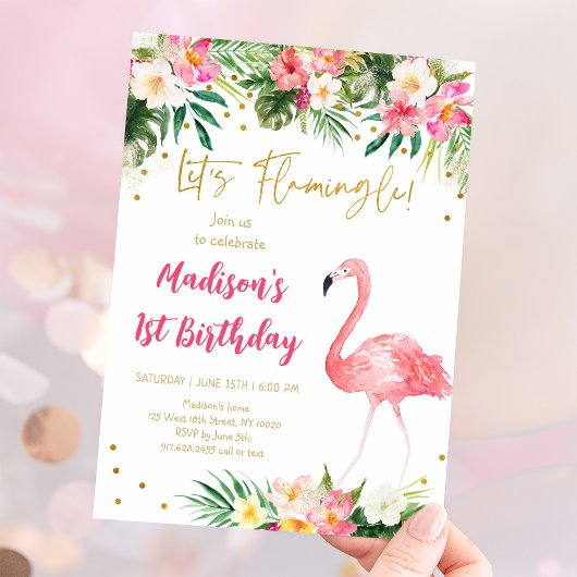 Invitation Flamant rose Pink Gold Premier anniversaire