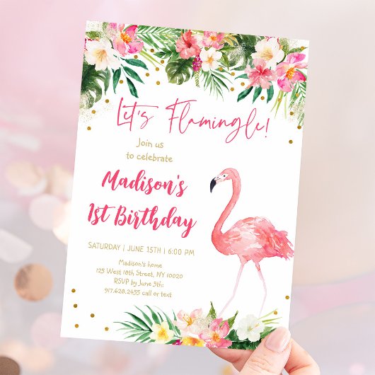 Invitation Flamant rose Pink Gold Premier anniversaire