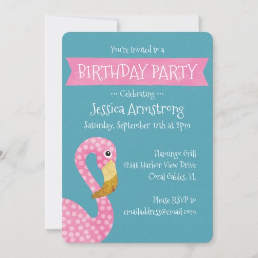 Invitation Flamant rose Pink Polka Dot (Devant)