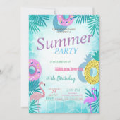 Invitation Flamant rose Piscine d'été Fête d'anniversaire (Devant)