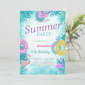 Invitation Flamant rose Piscine d'été Fête d'anniversaire (Debout devant)