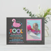 Invitation Flamant rose Piscine fête Anniversaire Plage Flott (Debout devant)