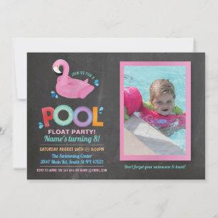 Invitation Flamant rose Piscine fête Anniversaire Plage Flott