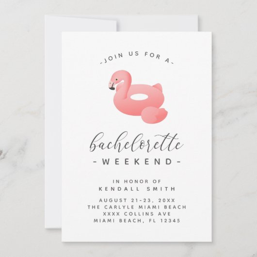 Invitation Flamant rose Pool Float Minimal Bachelorette Week- (Devant)