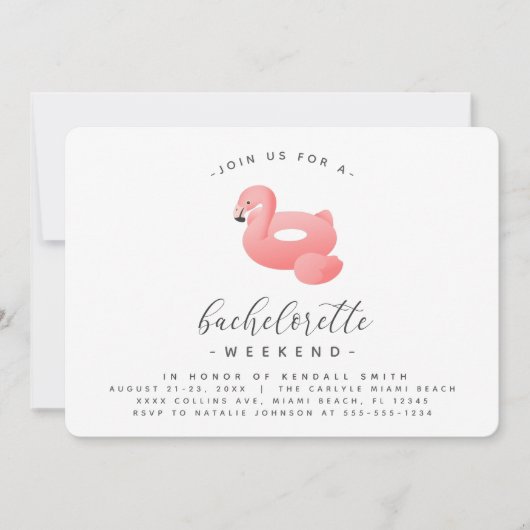 Invitation Flamant rose Pool Float Minimal Bachelorette Week- (Devant)