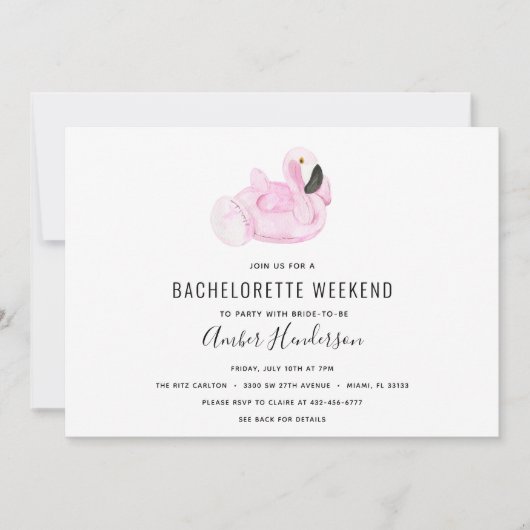 Invitation Flamant rose Pool Flotte Bachelorette (Devant)