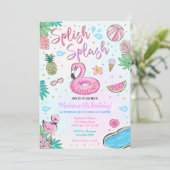 Invitation Flamant rose Pool Party (Debout devant)