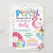 Invitation Flamant rose Pool Party Enfants Fille Anniversaire (Devant)