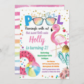 Invitation Flamant rose Pool Party Enfants Fille Anniversaire (Devant / Derrière)