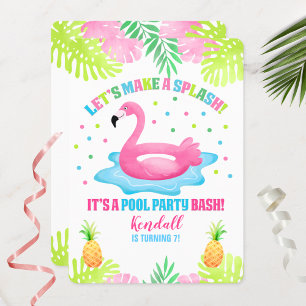 Invitation Flamant rose Pool Party Tropical Anniversaire Invi