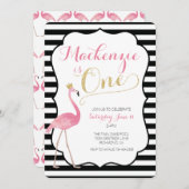 Invitation Flamant rose Premier anniversaire (Devant / Derrière)