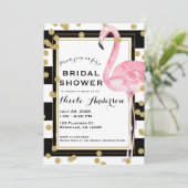Invitation Flamant Rose Rayures Noir Blanc & Confettis Dorés (Debout devant)