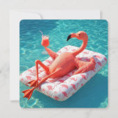 Invitation Flamant rose relaxant flottant sur un matelas de p (Devant)
