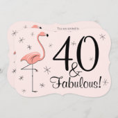 Invitation Flamant rose rose '40 et fabuleux' (Devant / Derrière)