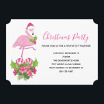Invitation Flamant rose rose à Santa Hat Noël Whimsical<br><div class="desc">Invitation de Noël avec un flamant de Noël à thème tropical portant un chapeau de santa rose. Sous ses pieds se trouve un bouquet de sucre de canne avec de jolies fleurs tropicales et des baies roses. Un bourgeon de saint sur sa poitrine.</div>