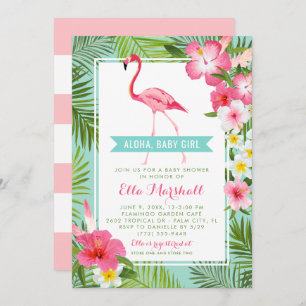 Invitation Flamant rose rose Aqua Tropical Aloha Baby shower