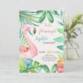 Invitation Flamant rose rose aquarelle Flamingle (Debout devant)